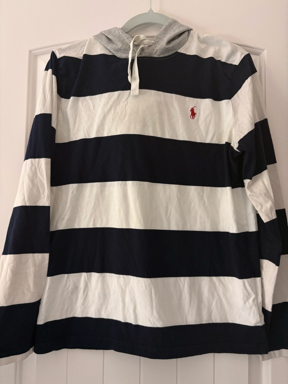 Ralph Lauren Navy & White Striped Hooded Long-Sleeve Shirt